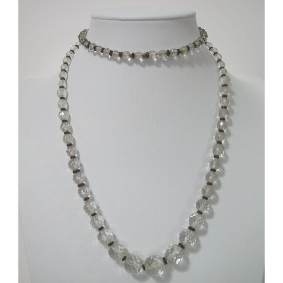 Vintage Clear Faceted Glass Beaded Necklace & Bracelet With Black Spacers - Picture 3 of 3